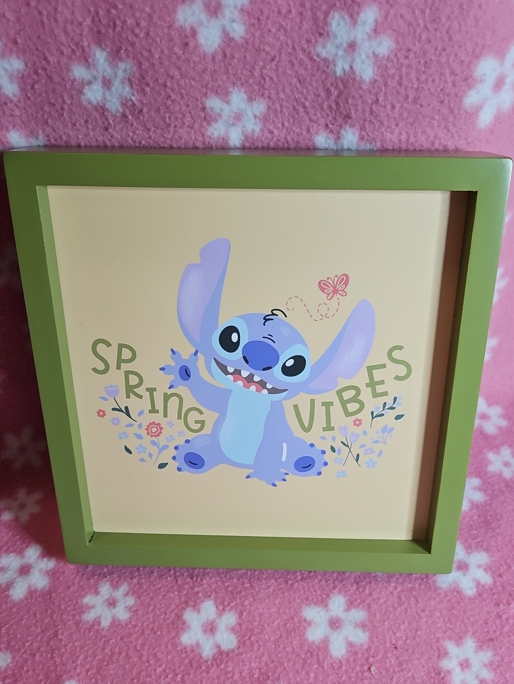Disney Stitch Spring Vibes Green Framed Wall Art